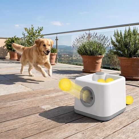 JIANAYANA Automatic Dog Ball Launcher, Auto & Manual Dual Mode Interactive Dog Toy, 4 Adjustable Distances with 5 ETPU Balls, Anti-Card Ball for Indoor Outdoor All Breeds in Saudi Arabia