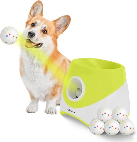 TeqHome Automatic Ball Launcher for Dogs, Dog Ball Thrower Launcher Fetch Machine with 3 Adjustable Distance & 6 Tennis Balls (2 inch),Indoor Outdoor Interactive Puppy Pet Toy for Small to Medium Dogs in Saudi Arabia