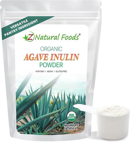 Z Natural Foods Organic Agave Inulin Powder, Natural Fiber Supplement, Prebiotic Superfood Powder for Drinks, Smoothies, and Recipes, Raw, Non-GMO, Vegan, Gluten-Free, Kosher, 1 lb in Saudi Arabia