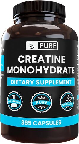 PURE ORIGINAL INGREDIENTS Creatine Monohydrate (365 Capsules) No Magnesium Or Rice Fillers, Always Pure, Lab Verified in Kuwait