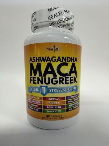 NEW AGE Ashwagandha 5000mg Maca Root 5000mg Fenugreek 3000mg Supplement with Tongkat Ali Ginseng - Assists with Overal Mood & Thyroid Health - Made in USA - 120 Count in Kuwait