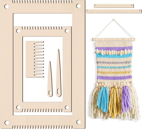 Juexica 7-piece Weaving Loom Kit for Beginners, Complete Wooden, Beige in Kuwait