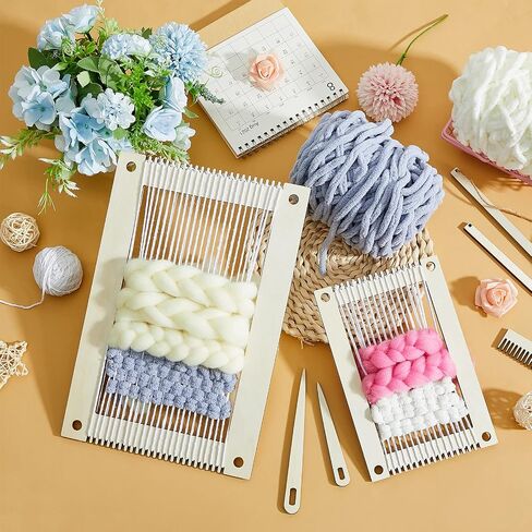Juexica 7-piece Weaving Loom Kit for Beginners, Complete Wooden, Beige in Kuwait