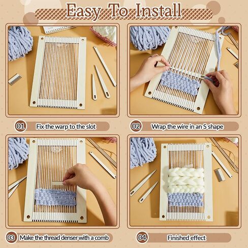 Juexica 7-piece Weaving Loom Kit for Beginners, Complete Wooden, Beige in Kuwait