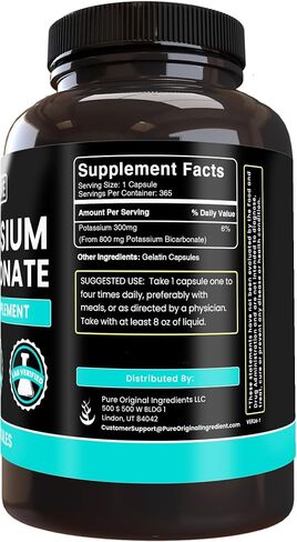 Pure Original Ingredients Potassium Bicarbonate (365 Capsules) No Magnesium Or Rice Fillers, Always Pure, Lab Verified in Kuwait