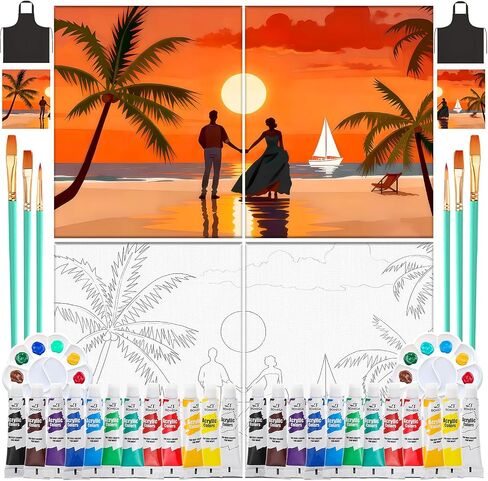 2 Pack Sip and Paint kit for Adults,couples painting kit date night, 8×10 Pre-Drawn Canvas to Paint for Adults, Painting Date Night Party Supplies (Tree of Life) in Kuwait