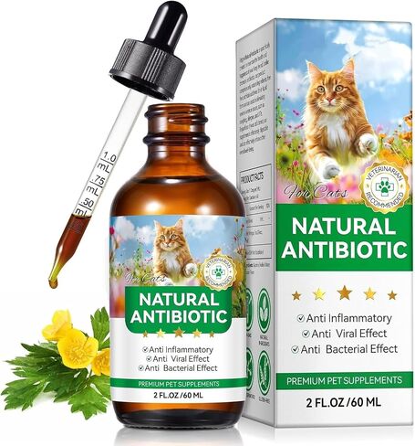 Antibiotics for Cats, Natural Antibiotics for Cats, Cat Antibiotics for Infection Supports Immune & Cats Allergy Relief, Cat Multivitamin UTI Drops Natural Supplement for All Ages & Breeds in Kuwait