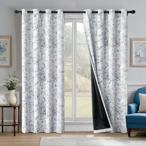 Beauoop Floral 100% Blackout Curtains 63 Inches Long 2 Panels for Bedroom Living Room Pink White Farmhouse Dusty Rose Flower Patterned Room Darkening Thermal Grommet Window Treatments Drapes, 50X63 in Kuwait