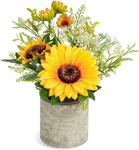 COCOBOO Sunflower Artificial Flowers Pot, Sunflower Decor, Yellow Fake Flower in Pots, for Home Bathroom Kitchen in Kuwait