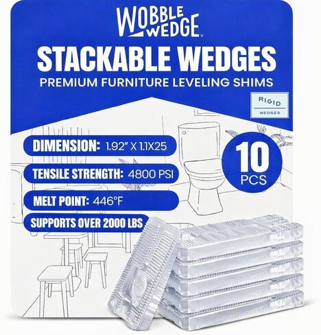 WOBBLE WEDGES Rigid Plastic Shims, 30 Pack - Made in USA - Multi-Purpose Shim Wedges for Home Improvement & Work - Plastic Wedge Furniture Levelers, Table & Toilet Shims, Leveling Feet - Translucent in Kuwait