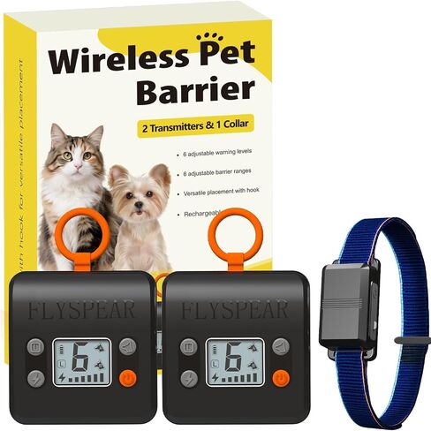 Wireless Cat Barrier with 2 Transmitters - Rechargeable Indoor Barrier with 6 Adjustable Range Radius up to 7 ft, 6 Adjustable Safe Static Intensity, Fence System for Cats Small Dogs with Hook in Kuwait