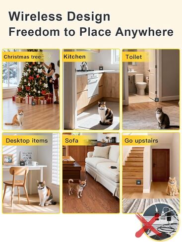 Wireless Cat Barrier with 2 Transmitters - Rechargeable Indoor Barrier with 6 Adjustable Range Radius up to 7 ft, 6 Adjustable Safe Static Intensity, Fence System for Cats Small Dogs with Hook in Kuwait