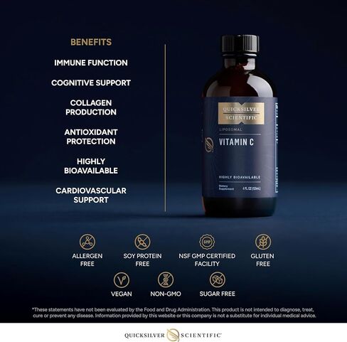 Quicksilver Scientific Liposomal Vitamin C - 1000mg Buffered Liquid Vitamin C Supplement - Immune + Antioxidant Support - Liposomes for Superior Absorption - Vegan + Non-GMO (4oz / 120ml) in Saudi Arabia