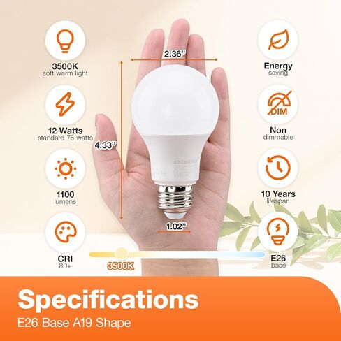 لمبة إضاءة LED من سيلفانيا، ما يعادل 60 وات A19، كفاءة 8.5 وات، قاعدة متوسطة، لمسة نهائية بلوري، 800 لومن، أبيض ساطع - 4 عبوات (79704) in Kuwait