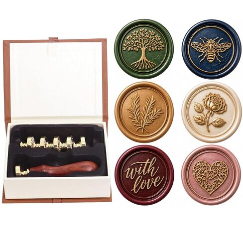 SWANGSA Wax Seal Stamp Set, Vintage 6 Pieces Moon Series Sealing Stamp Heads and 1 Wooden Handle Wax Seal Kit in Saudi Arabia