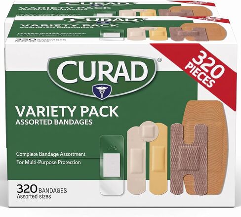 Curad Bulk Variety Pack Assorted Bandages, Flex-Fabric, Waterproof, Plastic, Knuckle, Heavy Duty Bandages (320Count) in Kuwait