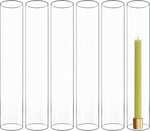 CYS EXCEL 6 PCS (H:14" D:2.5") Open Ended Glass Hurricane Candleholder Tube Shade | Multiple Size Choices Open Flame Candle Chimney Tube Cover | Bottomless Cylinder in Kuwait