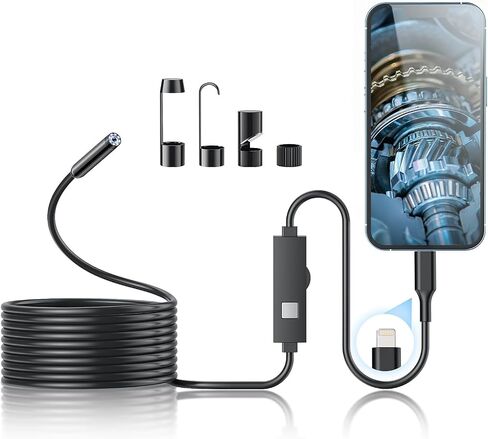Endoscope Camera with Light, 1920P HD Borescope with 8 Adjustable LED Lights, Endoscope with 16.4ft Semi-Rigid Snake Camera, 7.9mm IP67 Waterproof Inspection Camera for iOS in Kuwait