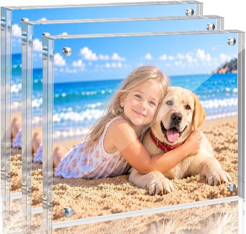 1Pack Acrylic Picture Frame,5x7 Clear Double Sided Photo Frame,Magnetic Photo Frames Desktop Display Family Baby Friends or Pet Dog Picture with Support Stand and Gift Boxes in Kuwait