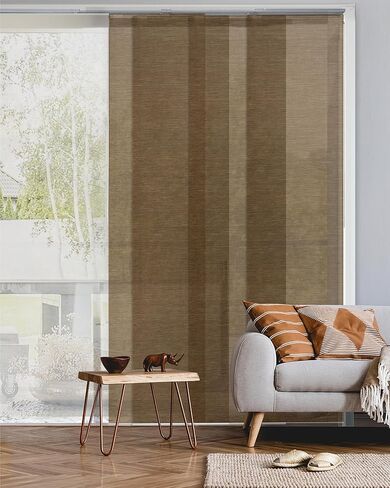 ستائر مسار عمودية منزلقة قابلة للتعديل من GoDear Design مقاس 45.8 بوصة - 86 بوصة عرض × 96 بوصة ارتفاع، ستائر فناء قابلة للتمديد للأبواب المنزلقة والنوافذ الكبيرة، ظلال منسوجة طبيعية قابلة للتقليم، شبه خصوصية، فجر عاجي in Kuwait