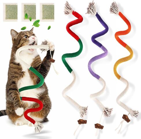 TEAWOO Cat Toys Chew Ropes 3Pcs with Natural Catnip, Safe Teeth Cleaning Toy for Indoor Kittens, Interactive Cat Kitty Toys for All Breeds (27.56 Inches, 3 Bags of Catnip Included) in Saudi Arabia