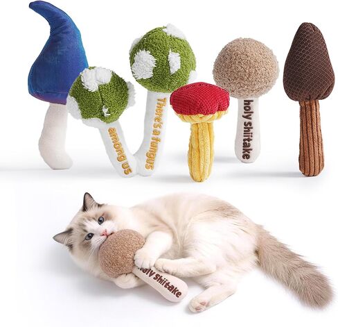 5 Pack Catnip Toys, Cat Toys with Catnip & Silvervine, Colorful Mushroom Kitten Teething & Cat Chew Toys with Different Textures, Funny Cat Kicking Toys for Indoor Cats in Kuwait