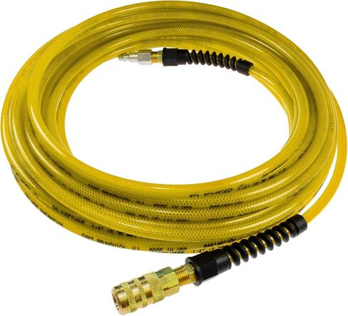 Coilhose Pneumatics PFE4100TYS15X خرطوم هواء من البولي يوريثين المقوى المرن، معرف 1/4 بوصة، طول 100 بوصة مع قارنة توصيل صناعية وموصل 1/4 بوصة، أصفر شفاف in Kuwait