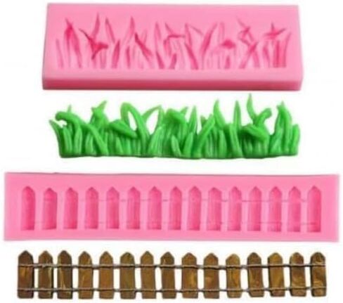 3D Grass Fence for Fondant Silicone Mold, Garden Picket Cake Decoration Fence Fondant Mold for Cake Decoration, Cupcake Topper, Polymer Clay, Candy, Chocolate, Soap Wax Making Crafting Project in Kuwait