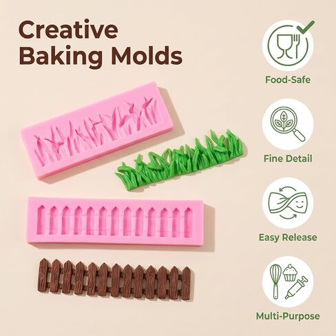 3D Grass Fence for Fondant Silicone Mold, Garden Picket Cake Decoration Fence Fondant Mold for Cake Decoration, Cupcake Topper, Polymer Clay, Candy, Chocolate, Soap Wax Making Crafting Project in Kuwait