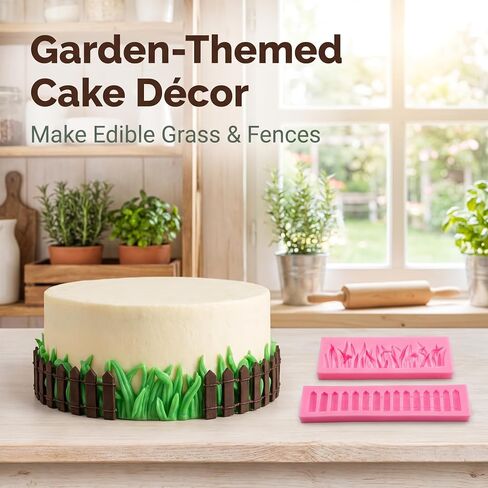 3D Grass Fence for Fondant Silicone Mold, Garden Picket Cake Decoration Fence Fondant Mold for Cake Decoration, Cupcake Topper, Polymer Clay, Candy, Chocolate, Soap Wax Making Crafting Project in Kuwait