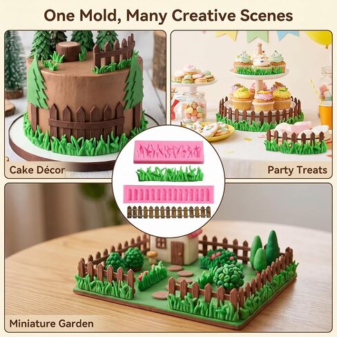3D Grass Fence for Fondant Silicone Mold, Garden Picket Cake Decoration Fence Fondant Mold for Cake Decoration, Cupcake Topper, Polymer Clay, Candy, Chocolate, Soap Wax Making Crafting Project in Kuwait