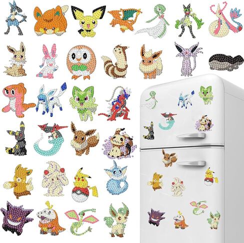 nekpiahu 30 Pcs Cartoon Diamond Painting Magnets, Cute Cartoon Diamond Art Magnet Kits for Adults, 5D Rhinestones Refrigerator Magnetic Stickers for Beginner DIY Crafts, Fridge, Holiday Gifts in Kuwait