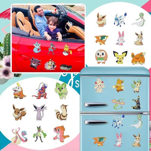 nekpiahu 30 Pcs Cartoon Diamond Painting Magnets, Cute Cartoon Diamond Art Magnet Kits for Adults, 5D Rhinestones Refrigerator Magnetic Stickers for Beginner DIY Crafts, Fridge, Holiday Gifts in Kuwait