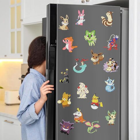 nekpiahu 30 Pcs Cartoon Diamond Painting Magnets, Cute Cartoon Diamond Art Magnet Kits for Adults, 5D Rhinestones Refrigerator Magnetic Stickers for Beginner DIY Crafts, Fridge, Holiday Gifts in Kuwait
