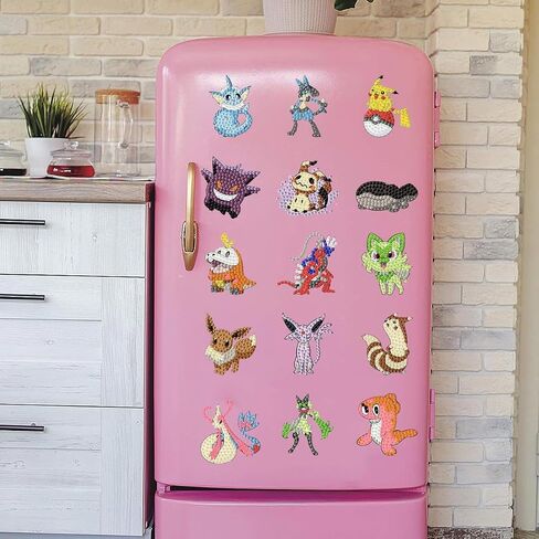 nekpiahu 30 Pcs Cartoon Diamond Painting Magnets, Cute Cartoon Diamond Art Magnet Kits for Adults, 5D Rhinestones Refrigerator Magnetic Stickers for Beginner DIY Crafts, Fridge, Holiday Gifts in Kuwait