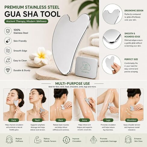 Ditind Stainless Steel Gua Sha Facial Tools, Rose Gold Gua Sha Tool, Stainless Steel Guasha Tool for Facial and Body SPA, Guasha Massage for Toxins Prevents Wrinkles and Body SPA Acupuncture Therapy in Kuwait