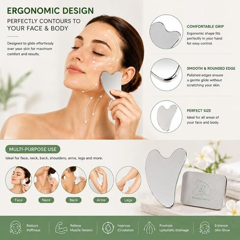 Ditind Stainless Steel Gua Sha Facial Tools, Rose Gold Gua Sha Tool, Stainless Steel Guasha Tool for Facial and Body SPA, Guasha Massage for Toxins Prevents Wrinkles and Body SPA Acupuncture Therapy in Kuwait
