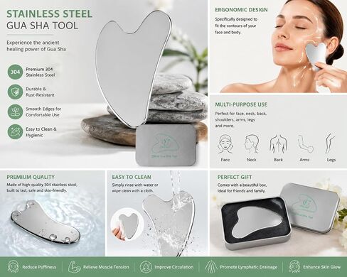 Ditind Stainless Steel Gua Sha Facial Tools, Rose Gold Gua Sha Tool, Stainless Steel Guasha Tool for Facial and Body SPA, Guasha Massage for Toxins Prevents Wrinkles and Body SPA Acupuncture Therapy in Kuwait