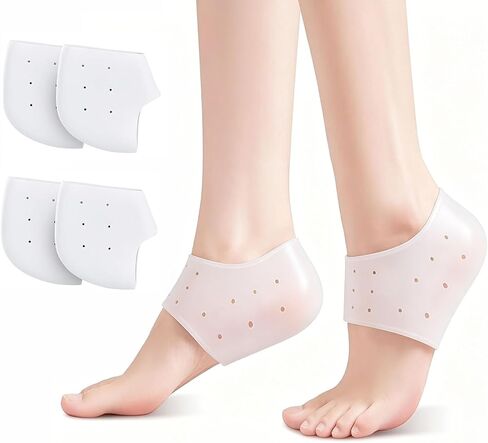 HEBEICRMY Silicone Heel Covers, Heel Cups, Plantar Fasciitis, Heel Pads, Cracked Heels & Achilles Tendinitis for Men and Women (1 Pair Blue and 1 Pair White) in Kuwait
