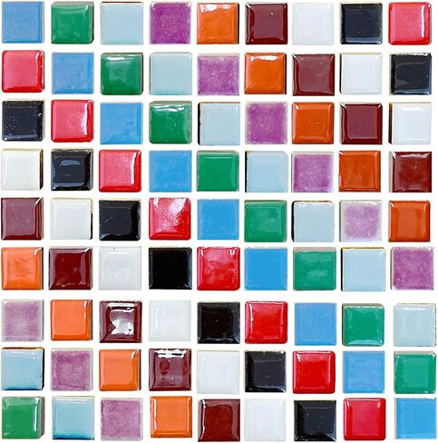 50 Pieces White Mosaic Tiles for Crafts 1" Ceramic Tiles Assorted Colors Square Ceramic Mosaic Project Supplies for Photo Frame Mosaic Stepping Stones Bath Old Pool Furniture Decor in Kuwait