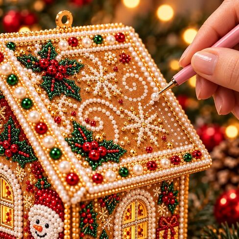 TIGERPOPPY 3D Christmas Wooden House Diamond Art KitHouse DIY Kit, 4-Sided Pearl Art Ornament Pearl Bead Art House for Hands-on Decorating, Assembly, Tabletop Display, or Hanging Holiday Decor in Kuwait