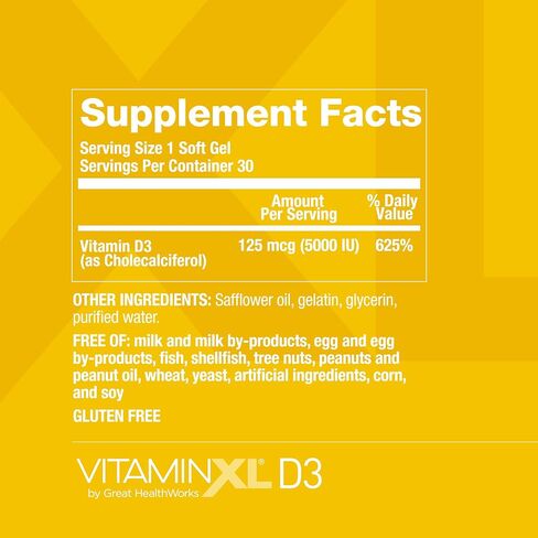OmegaXL VitaminXL D3 High Potency Daily Vitamin D 5000 IU 125mcg Immune Support Supplement - Promotes Healthy Muscle Function & Strong Bones - Non-GMO, Gluten-Free - 30 Softgels in Kuwait