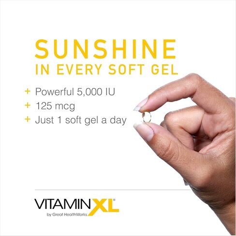OmegaXL VitaminXL D3 High Potency Daily Vitamin D 5000 IU 125mcg Immune Support Supplement - Promotes Healthy Muscle Function & Strong Bones - Non-GMO, Gluten-Free - 30 Softgels in Kuwait