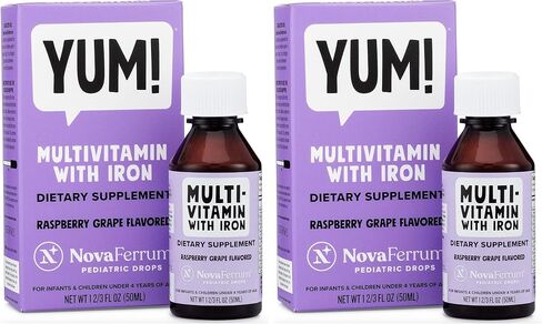 NovaFerrum Delish | Vegan Multivitamin with Iron for Infants, Toddlers & Kids | Immune Support | Organic Plant-Based D-3 | Gluten Free | Vegan Verified | Sugar Free | 1.69 Fl Oz (50 mL) in Kuwait