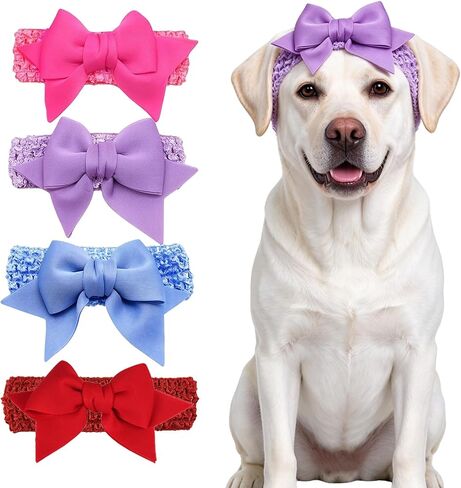 4 Pcs Dog Bowknot Headband & Collars Set, Stretch Bows Collar for Cat in Saudi Arabia