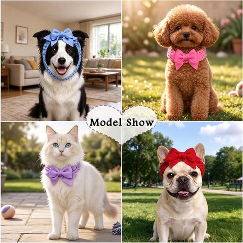 4 Pcs Dog Bowknot Headband & Collars Set, Stretch Bows Collar for Cat in Saudi Arabia