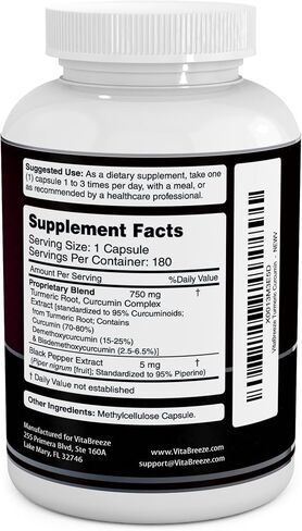 Turmeric Curcumin Complex with Black Pepper Extract - 755mg per Capsule, 180 Veg. Caps - Contains Piperine (for Superior Absorption and Tumeric Bio-Availability) and 95% Standardized Curcuminoids in Kuwait