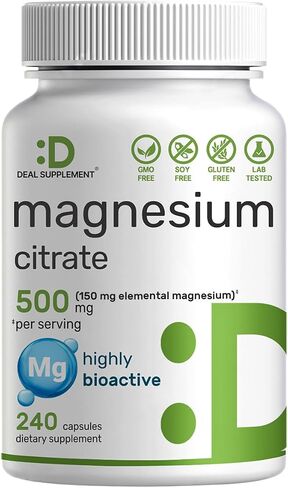 Magnesium Citrate 500mg, 240 Capsules | Easily Absorbed, Purified Trace Mineral – Muscle, Heart, & Digestive Support – One a Day, Non-GMO in Saudi Arabia