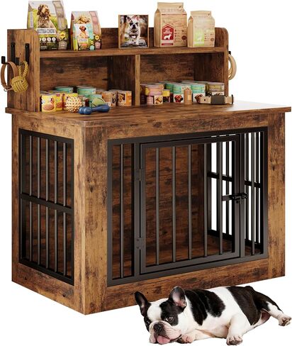 IRONCK 33.4" Small Dog Crate Furniture with Storage Hooks in Kuwait
