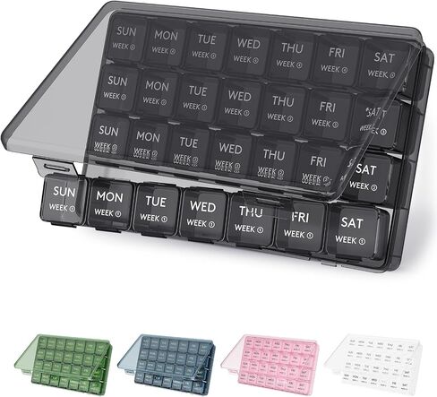 Lifewit Monthly Pill Organizer, 28 Day Pill Box, 4 Weeks One Month Pill Cases, Large Compartments Medicine Organizer for Vitamins, Fish Oils, Supplements in Kuwait